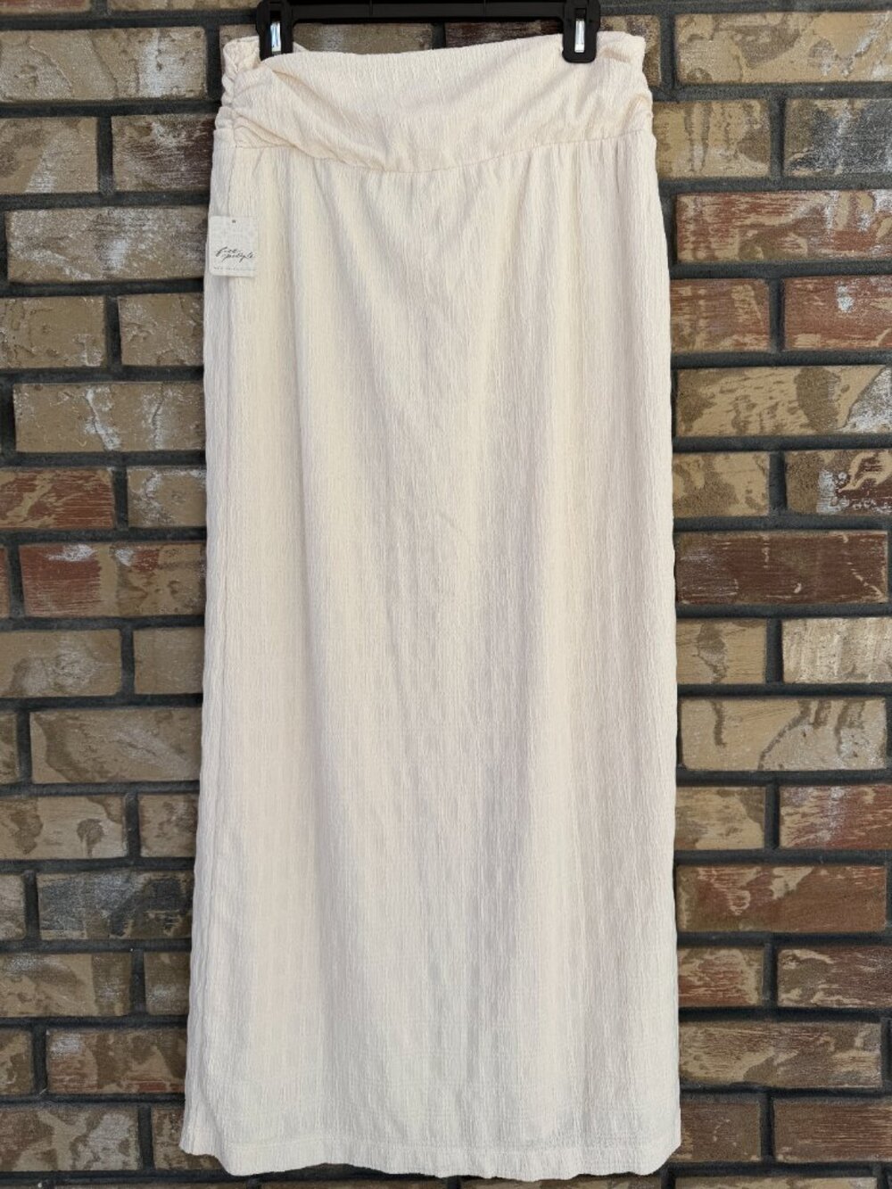Free People Tovah Textured Plaid Slit Maxi Skirt Tofu Cream Size Large NWT - Picture 6 of 14